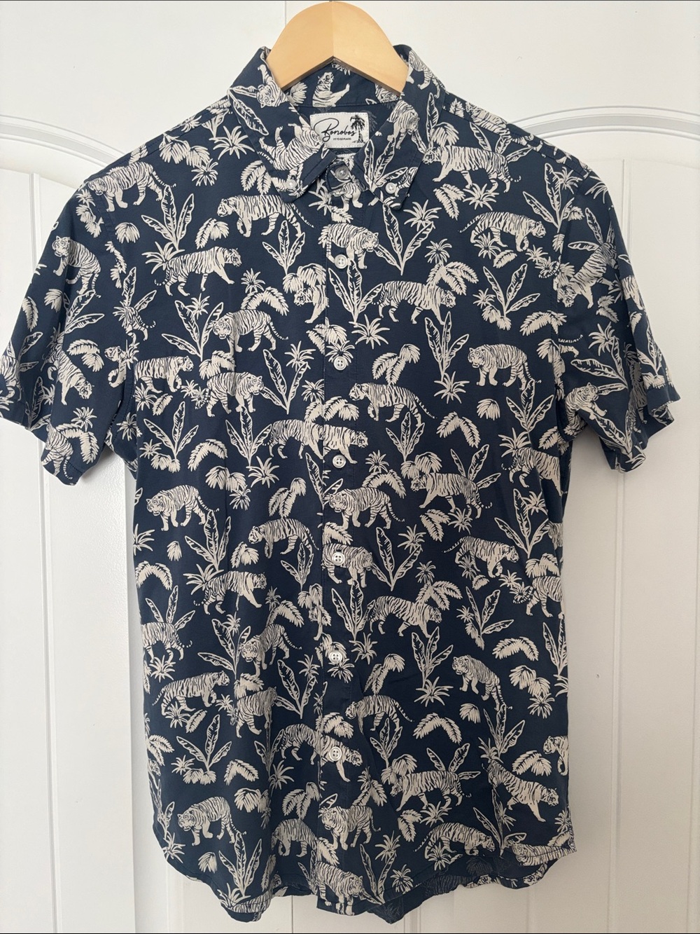 Bonobos Navy Short-Sleeve Shirt with Tiger Print